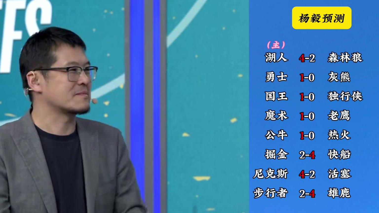 明燈來(lái)了！看看楊毅的季后賽預(yù)測(cè)：湖人4-2狼 快船4-2掘金